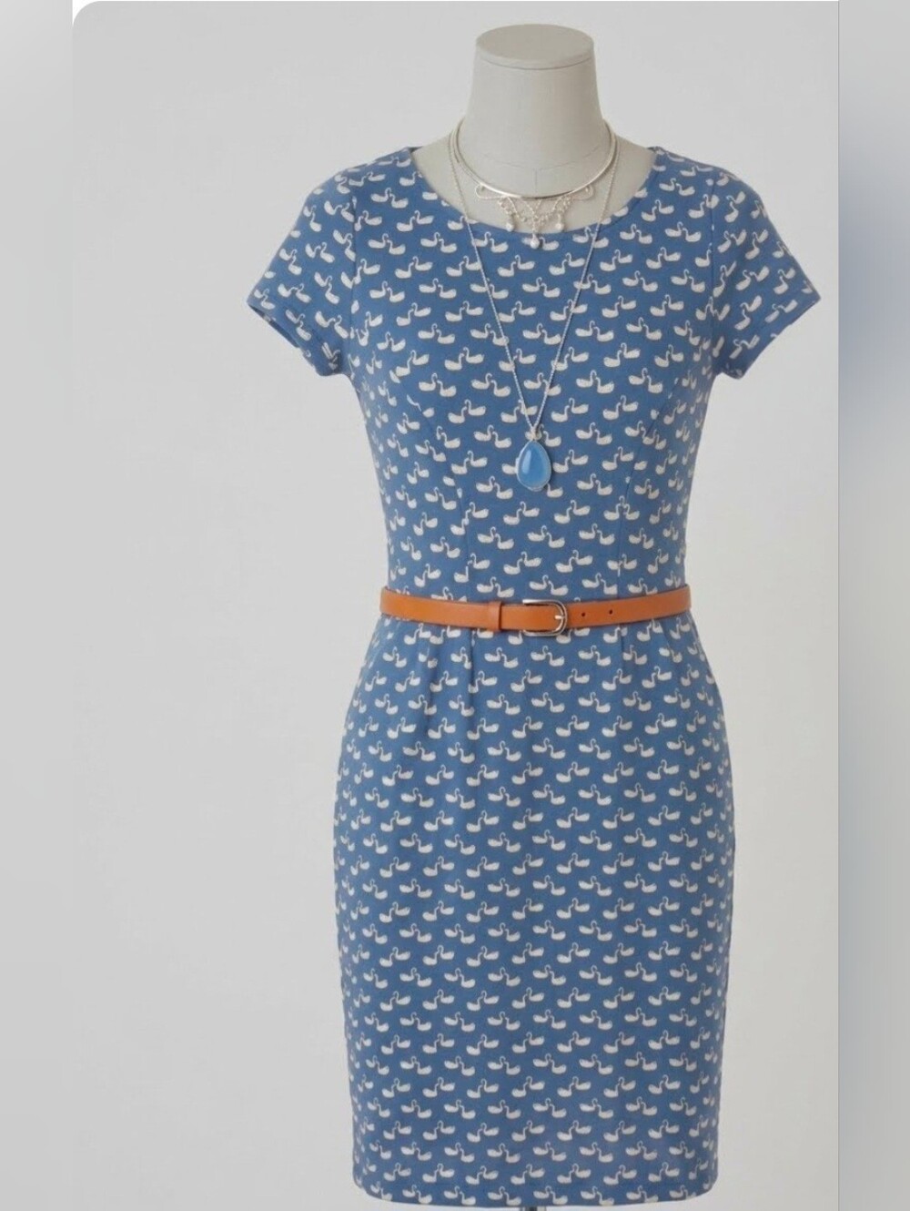 Boden Womens Blue Swan Print Dress